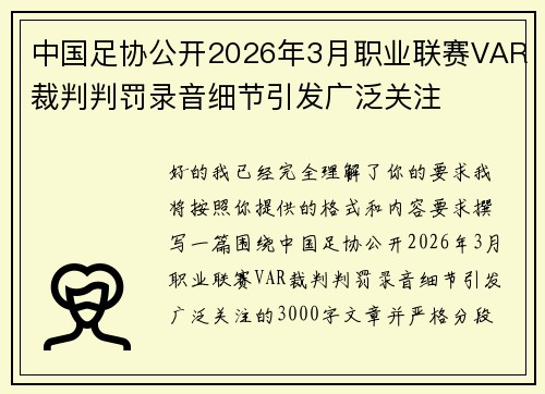 中国足协公开2026年3月职业联赛VAR裁判判罚录音细节引发广泛关注